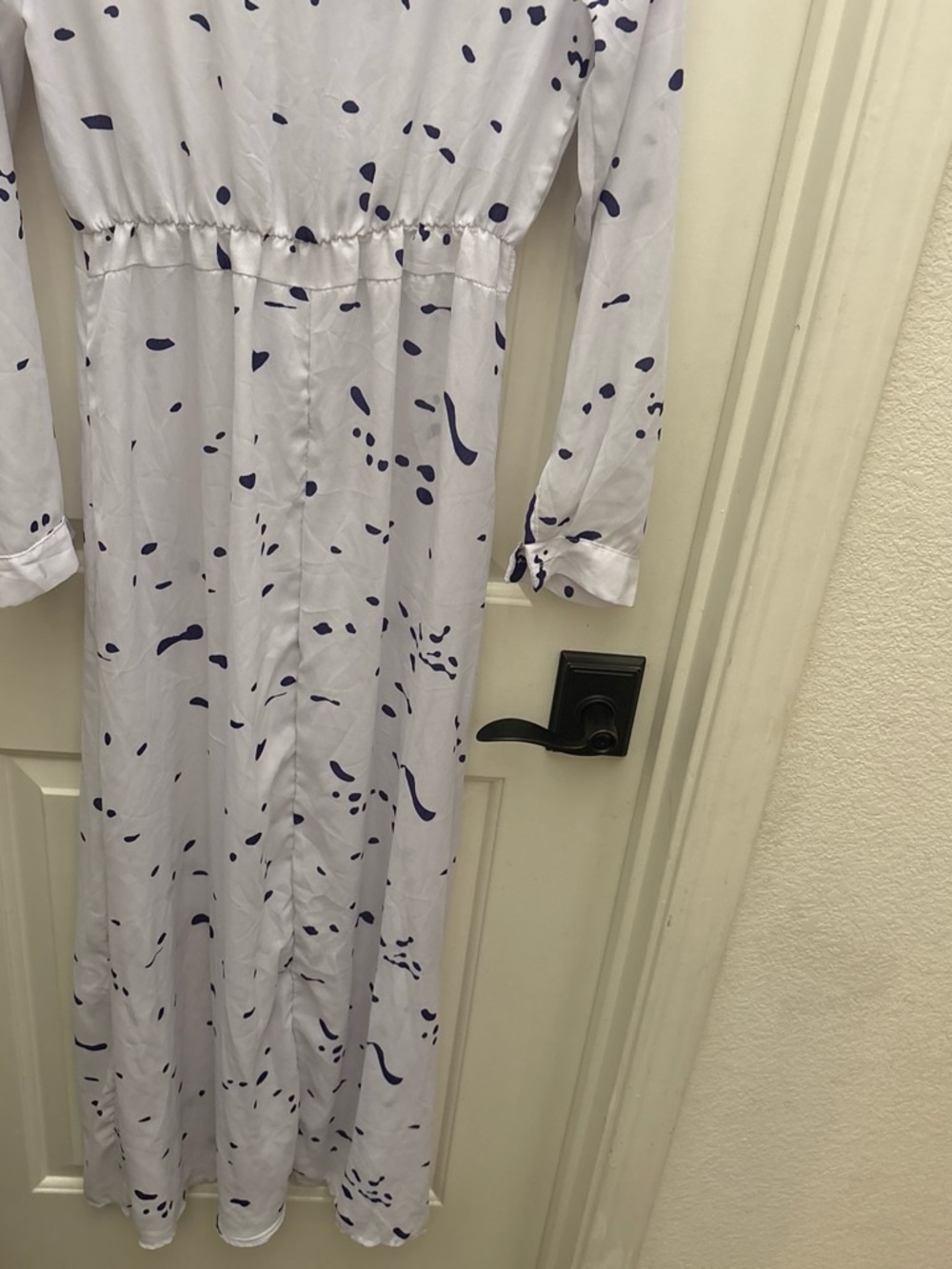 White Maxi Dress with Navy Splatter Print